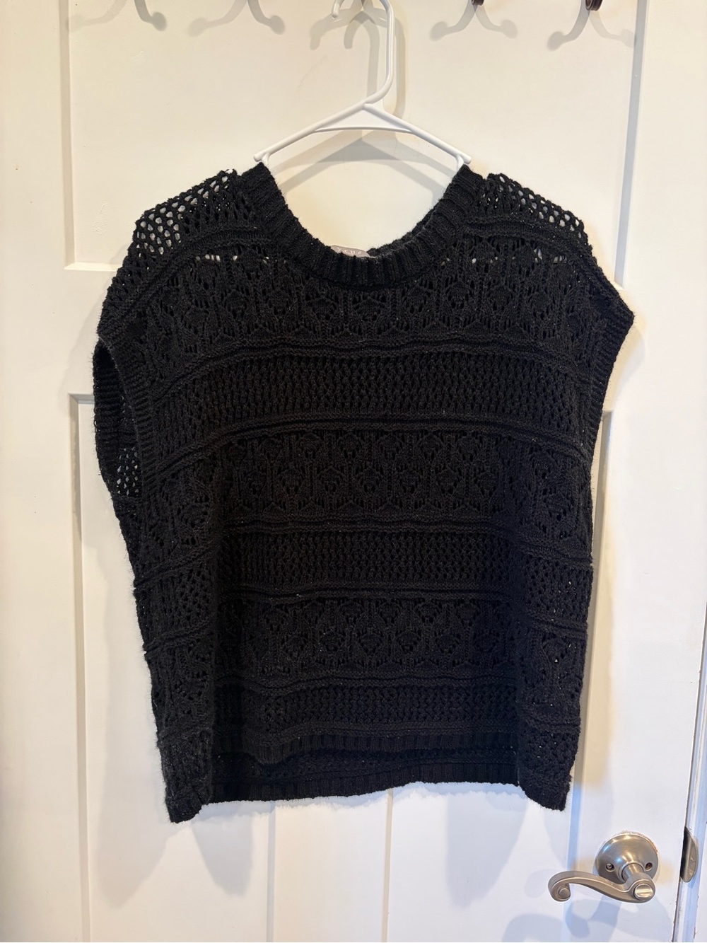 Cyrus Black Open-Knit Sleeveless Sweater